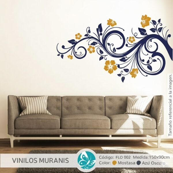 FLO 002 COLORES Vinilo Decorativo Rama Floral Bicolor Elegante | Vinilos Muranis Chile