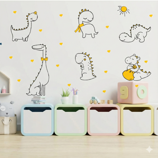 Vinilo Decorativo Dino Amigos con Corazones