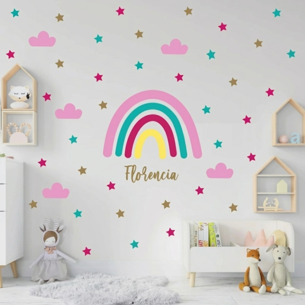 ARCOÍRIS CON ESTRELLAS Vinilo de Pared Arcoíris con Estrellas
