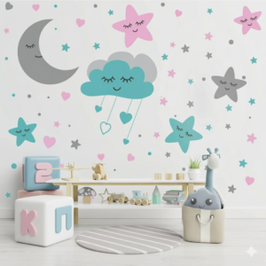 Vinilo Decorativo Noche de Nubes, Luna y Estrellas Vinilo Decorativo Noche de Nubes, Luna y Estrellas