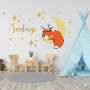 Vinilo Decorativo de Zorrito en la Luna Nombre Personalizado Vinilo Decorativo de Zorrito en la Luna Nombre Personalizado