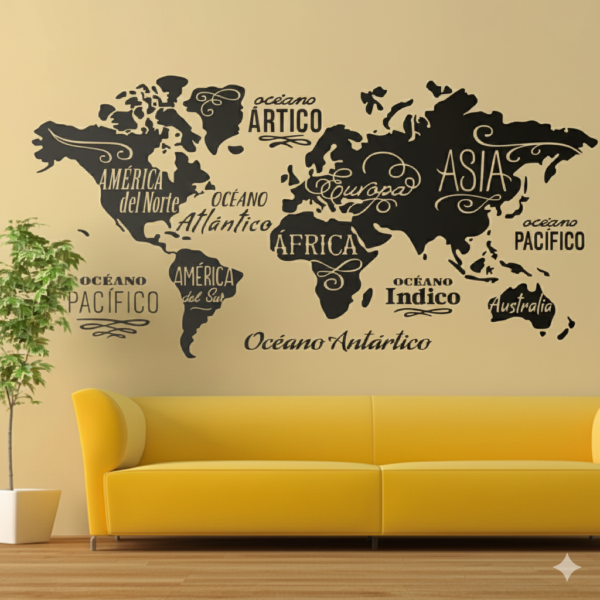 Vinilo Decorativo Mapa Mundi Tipográfico | Vinilos Muranis Chile