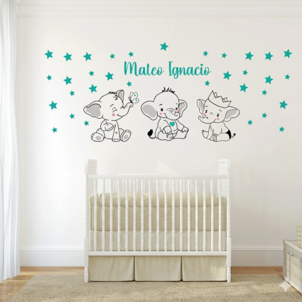 Vinilo decorativo de bebe trio de elefantitos
