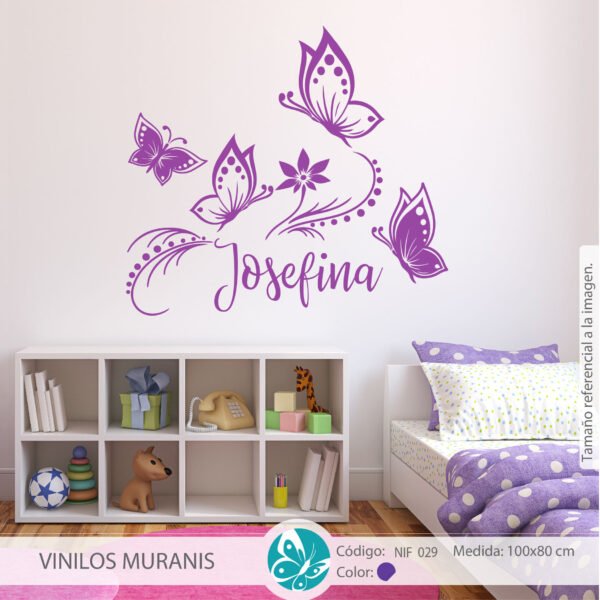 Vinilo decorativo niña Jardin de mariposas