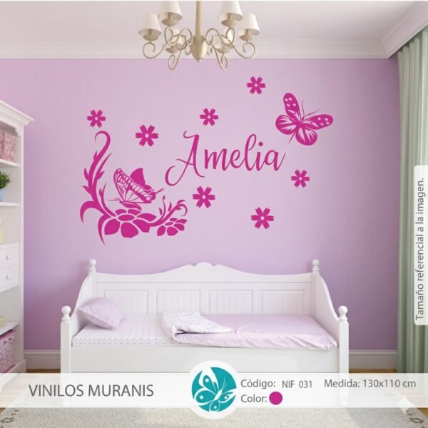 Vinilo Decorativo Niña Flores y Mariposas | Vinilos Muranis Chile