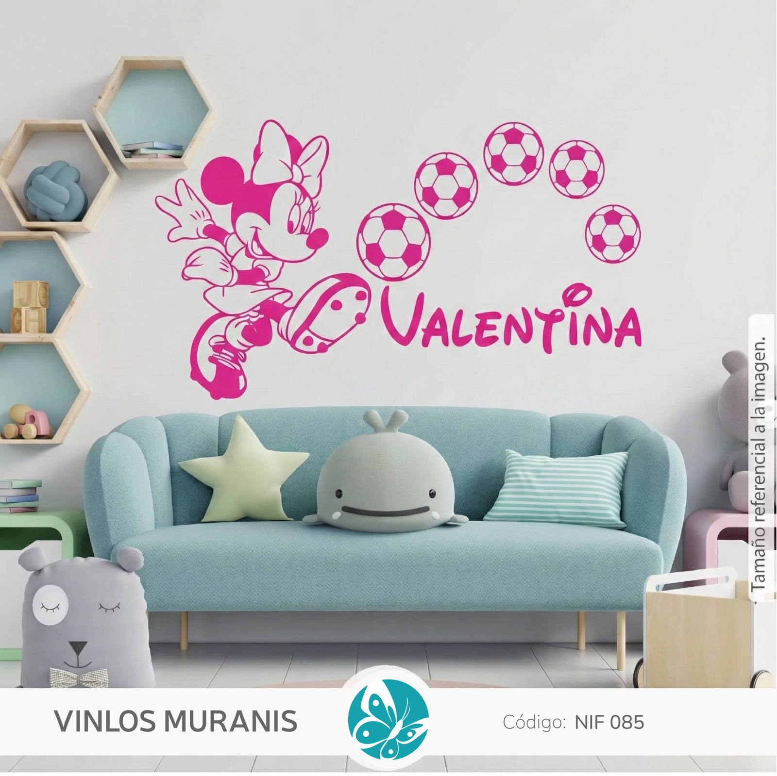Vinilo MInnie Futbolista con Nombre Personalizado | Vinilos Muranis Chile