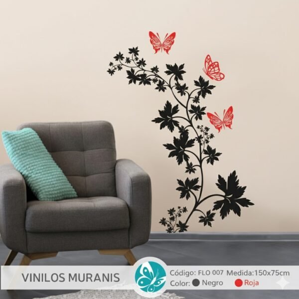 Vinilo Decorativo Ramita Floral y Mariposas | Vinilos Muranis Chile