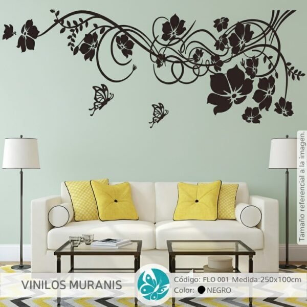 Vinilo Decorativo Enredadera Floral y Mariposas | Vinilos Muranis Chile