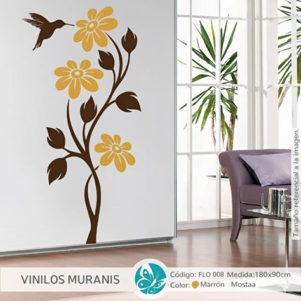 Vinilo Decorativo Flor Vibrante y Colibrí | Vinilos Muranis Chile