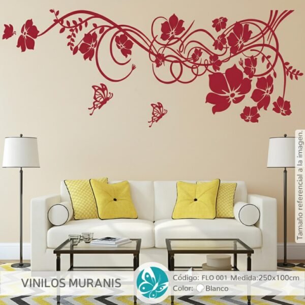 Vinilo Decorativo Enredadera Floral y Mariposas | Vinilos Muranis Chile