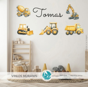 Vinilo Decorativo Maquinaria de Construcción Nombre Personalizado 🚜🏗️🚛 – IMP 006